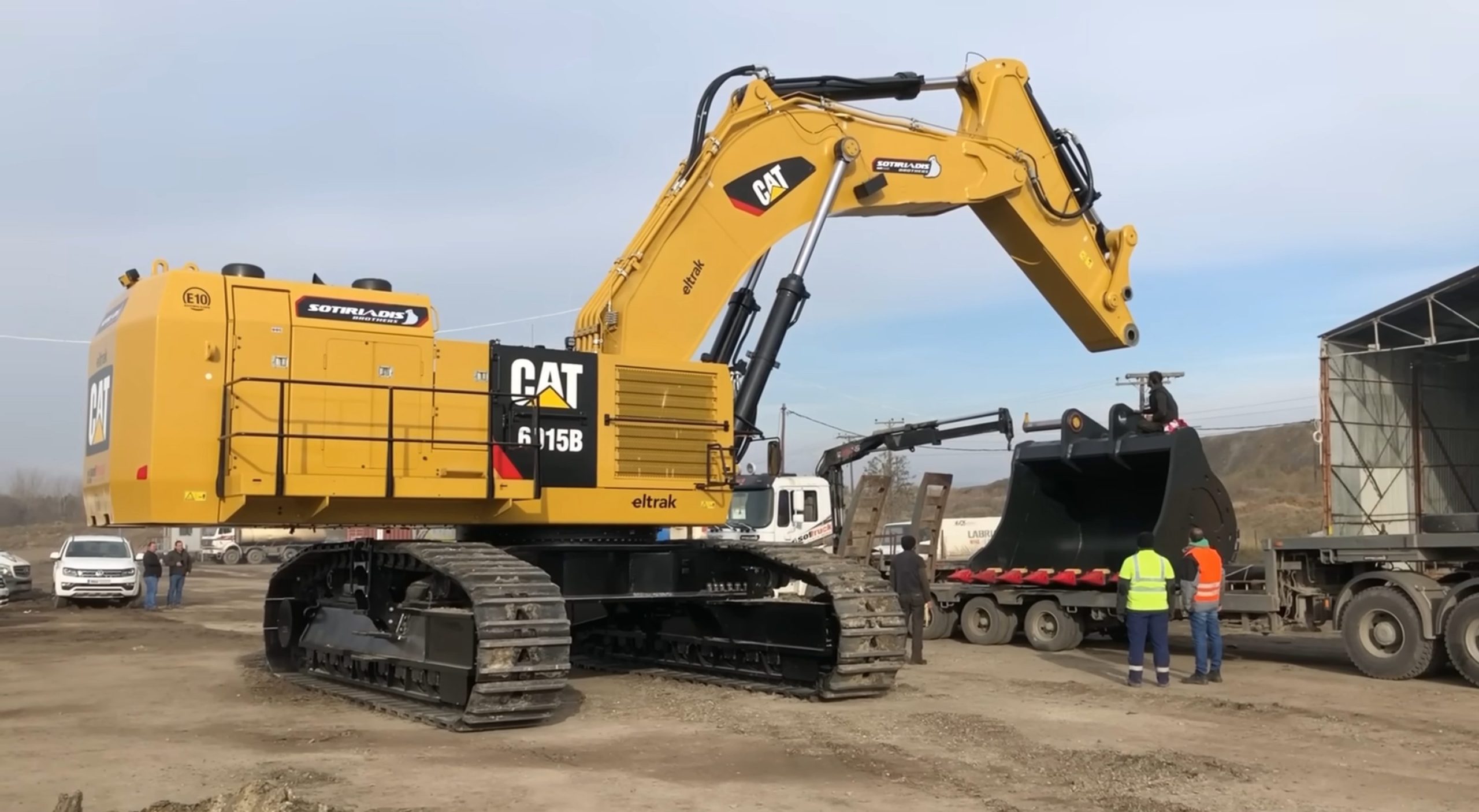 Excavator with its bucket unattached