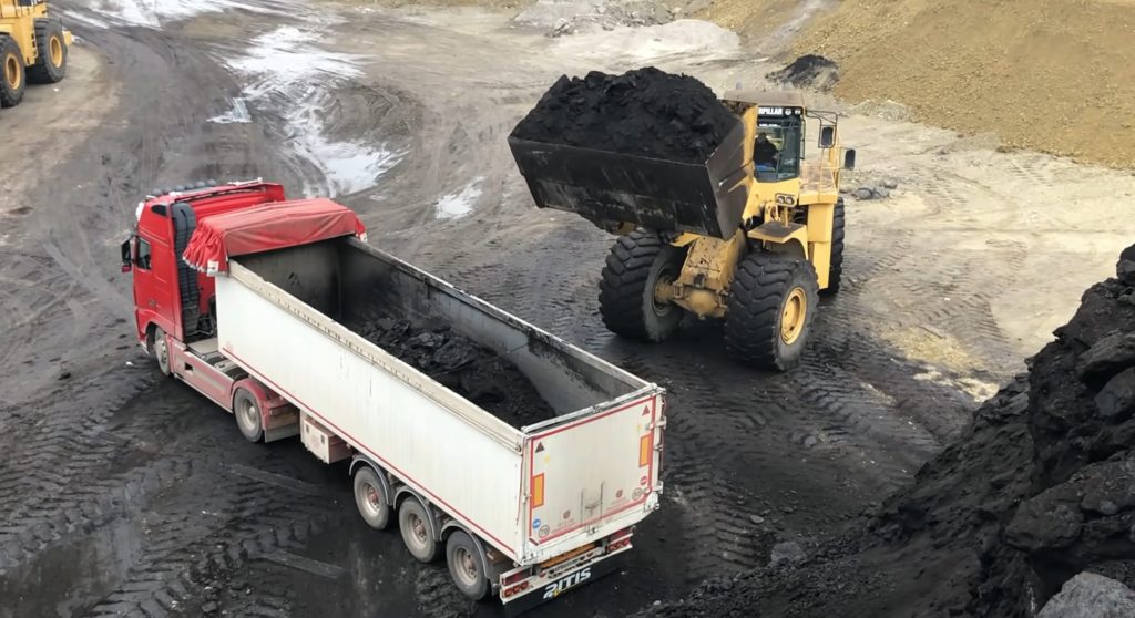 Wheel loader loading coal on truck