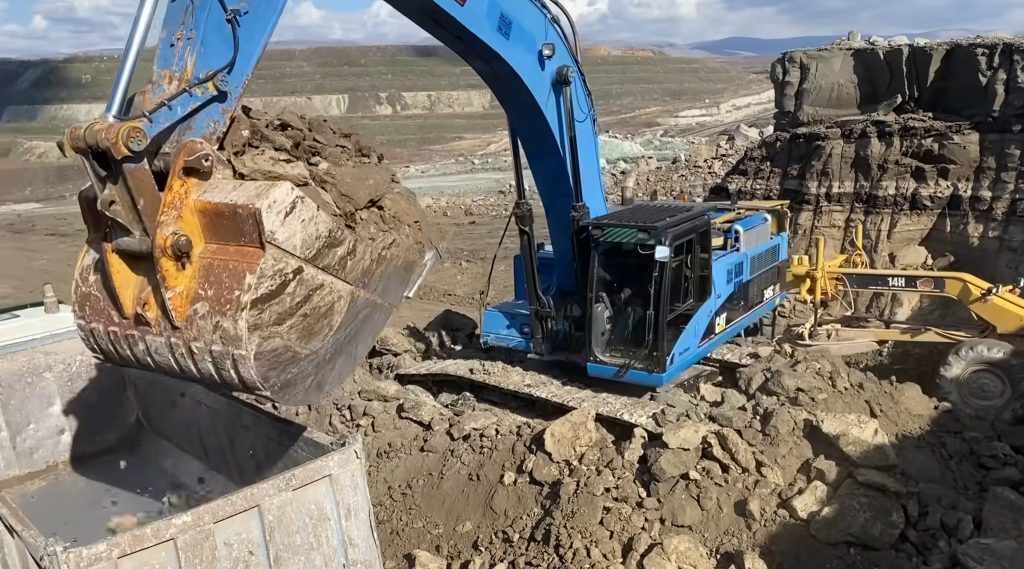 blue Caterpillar 345C Excavator